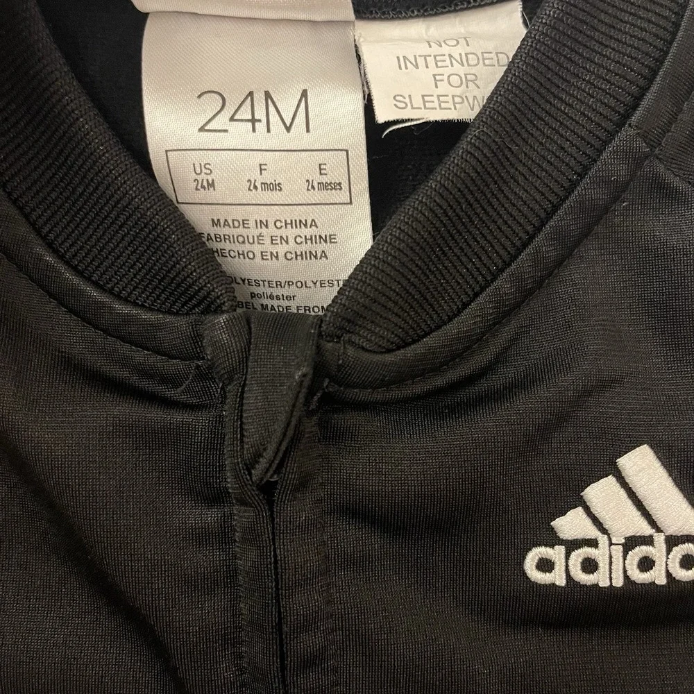 Adidas‎ Black White Long Sleeve 3 Stripe Tricot Coverall Size 12 Months